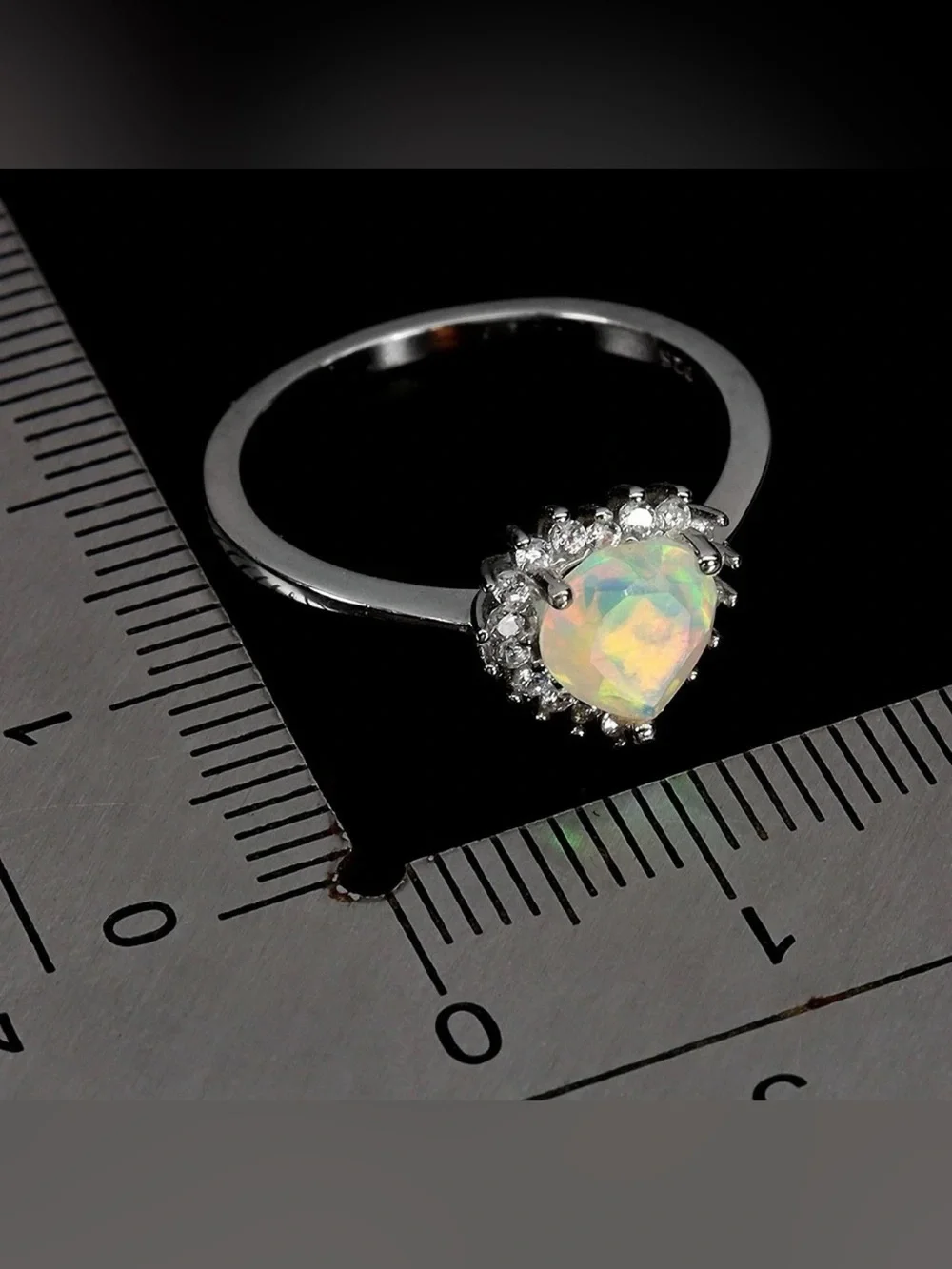 Stunning Natural Crystal Fire Opal Halo Ring in 925 Sterling Silver Sz 6 - Picture 3 of 5